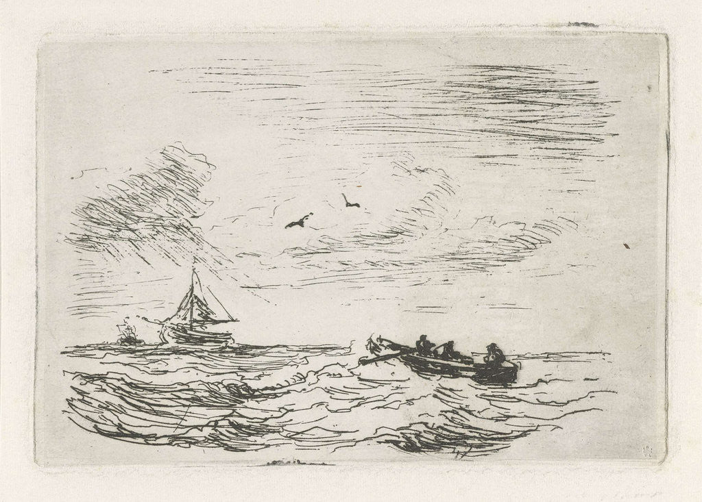 Detail of Seascape with sailing and rowing by Louis Meijer