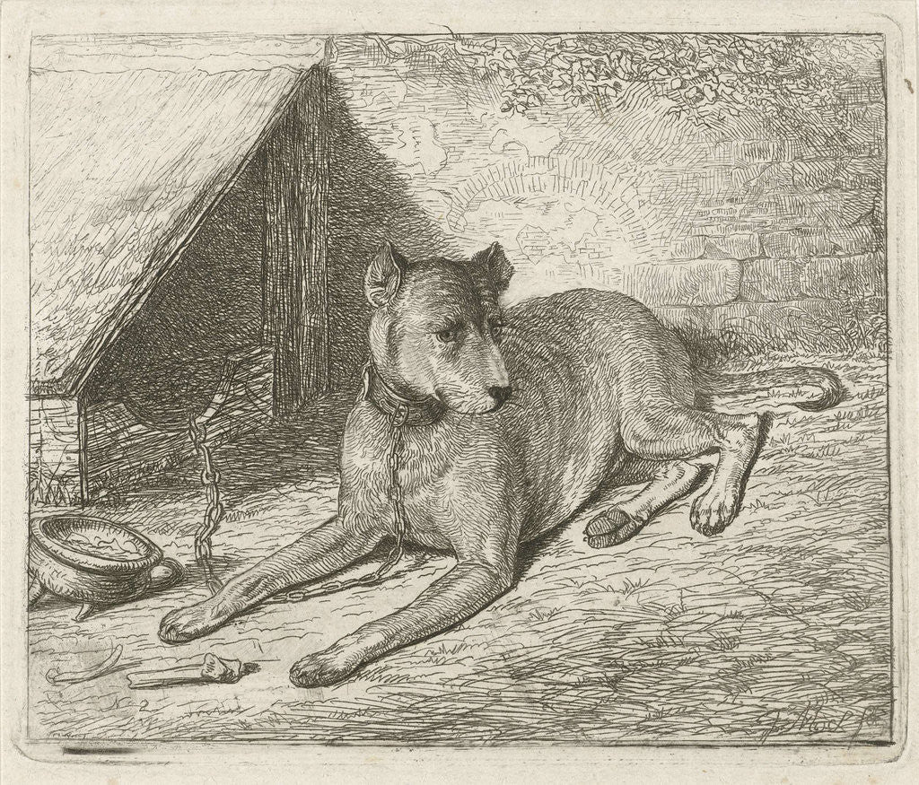 Detail of Dog on a chain with a doghouse by Johannes Mock