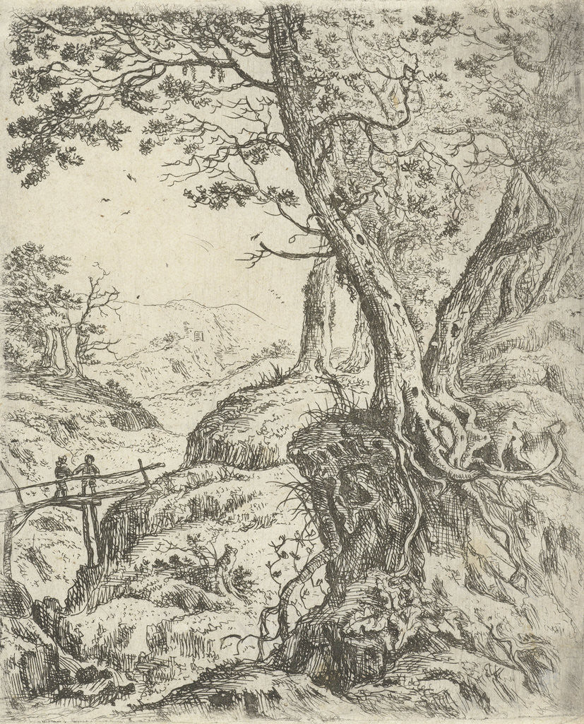 Detail of Landscape with wooden bridge by Willem von Bemmel