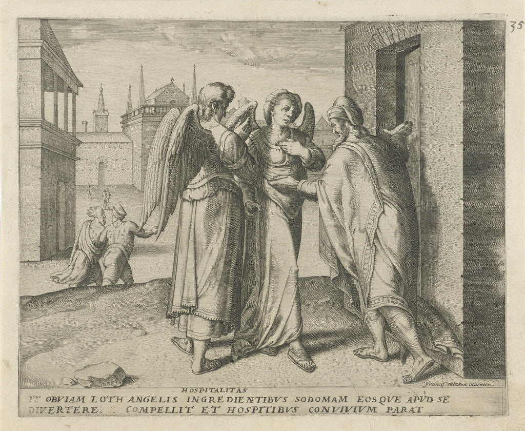 Detail of Lot and the two angels by Anonymous