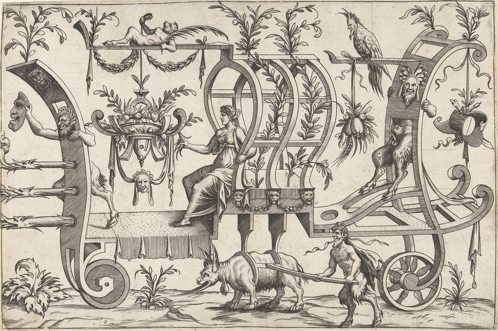 Detail of Chariot drawn by a fantasy beast with goat goatee by Cornelis Bos
