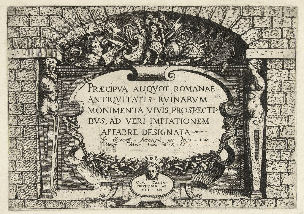 Detail of Title print for a series of Roman ruins, Italy by Hieronymus Cock