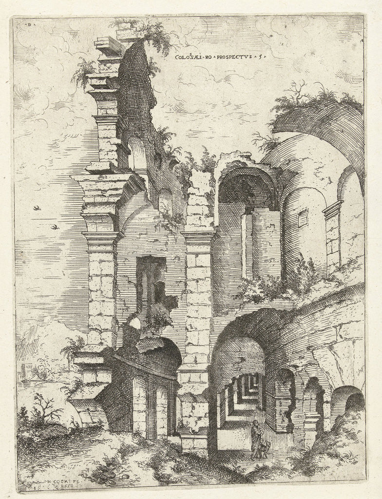 Detail of Fifth sight of the Colosseum in Rome, Italy by Hieronymus Cock