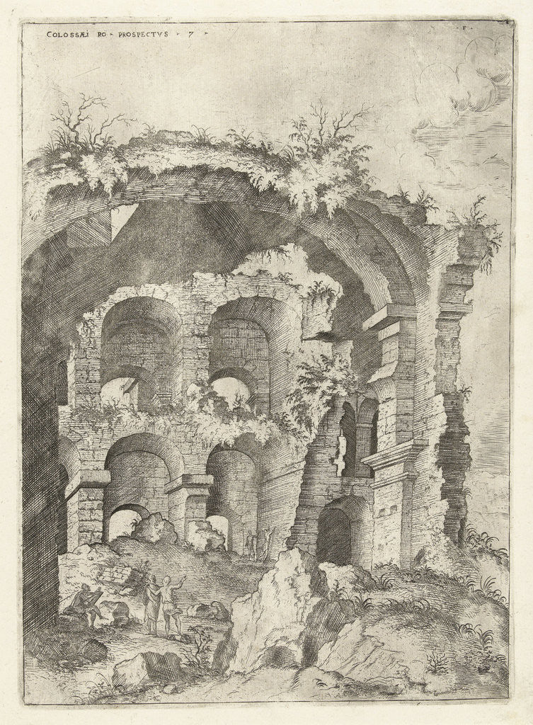 Detail of Seventh sight of the Colosseum in Rome, Italy by Hieronymus Cock