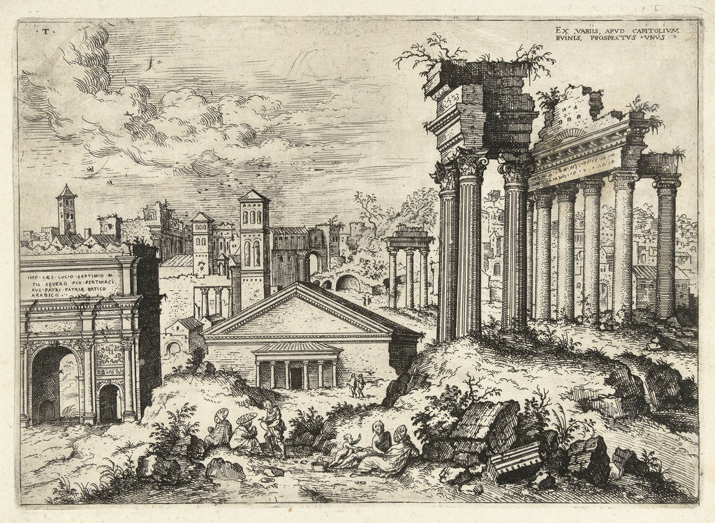 Detail of View of the ruins of the Roman Forum seen from the Capitol by Hieronymus Cock