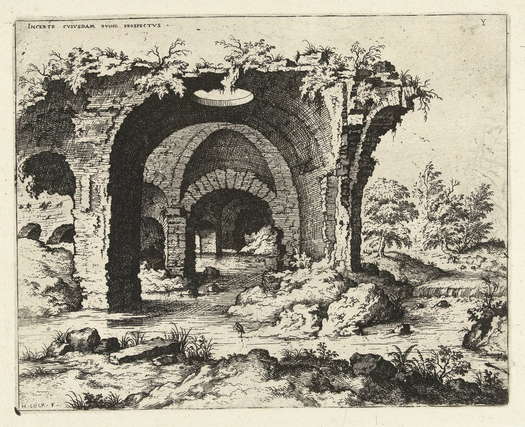 Detail of View of ruins in Rome, Italy by Hieronymus Cock