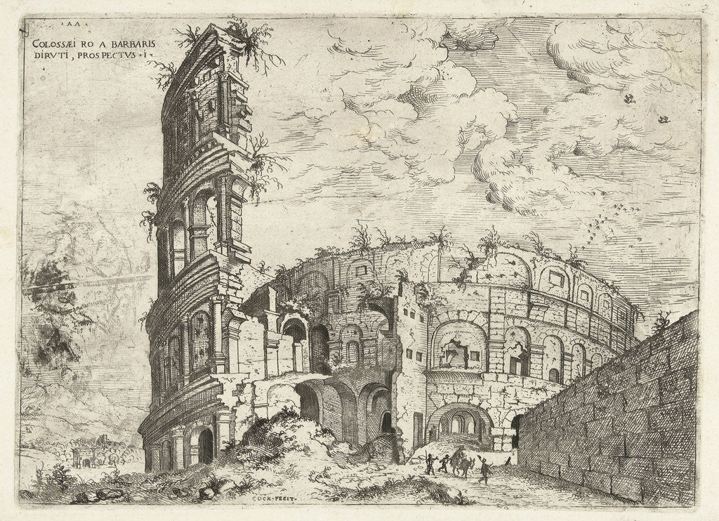 Detail of First sight of the Colosseum in Rome, Italy by Hieronymus Cock