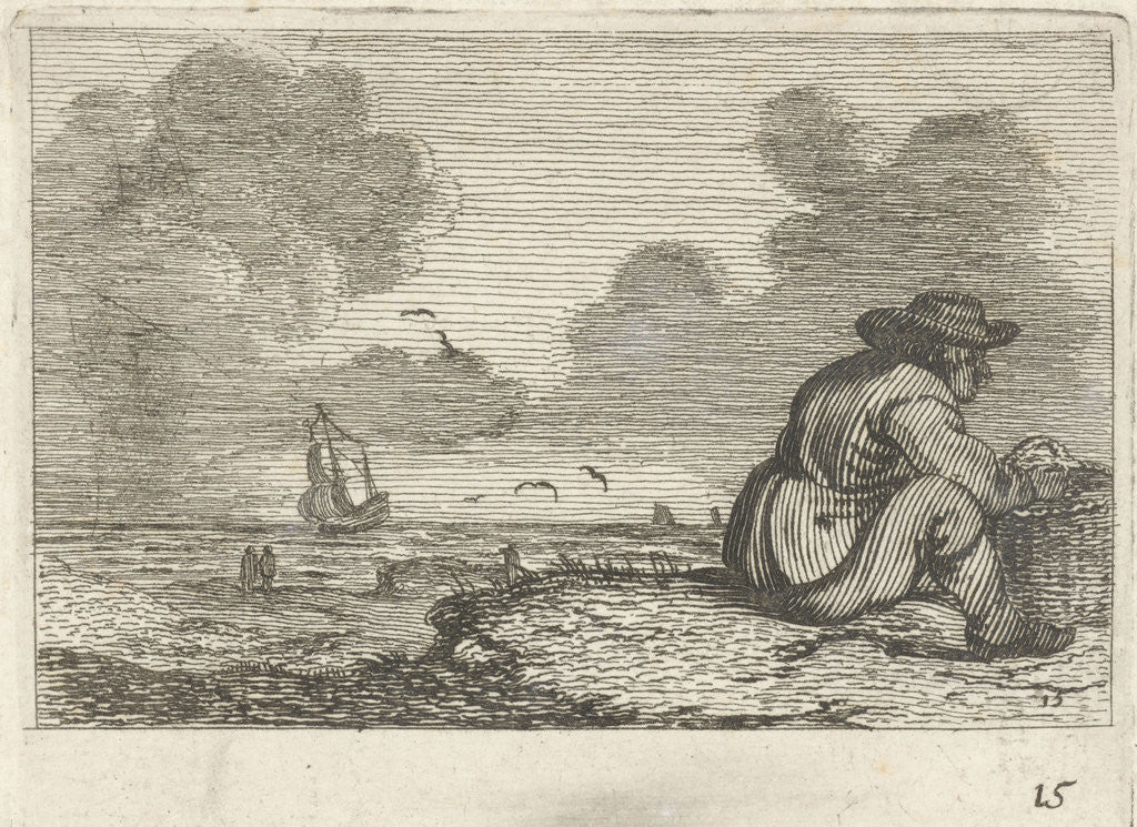 Detail of Dune landscape with a man sitting near a basket by Gillis van Scheyndel I Jan Porcellis