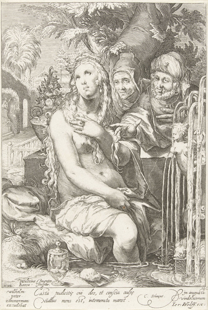 Detail of Susanna bathes and is threatened by two elders by Jan Saenredam