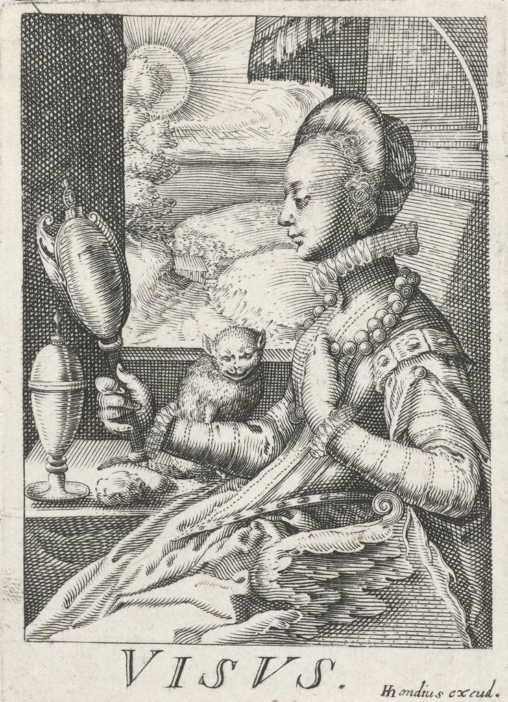 Detail of An elegant lady, sitting at a table in front of an open window by Anonymous