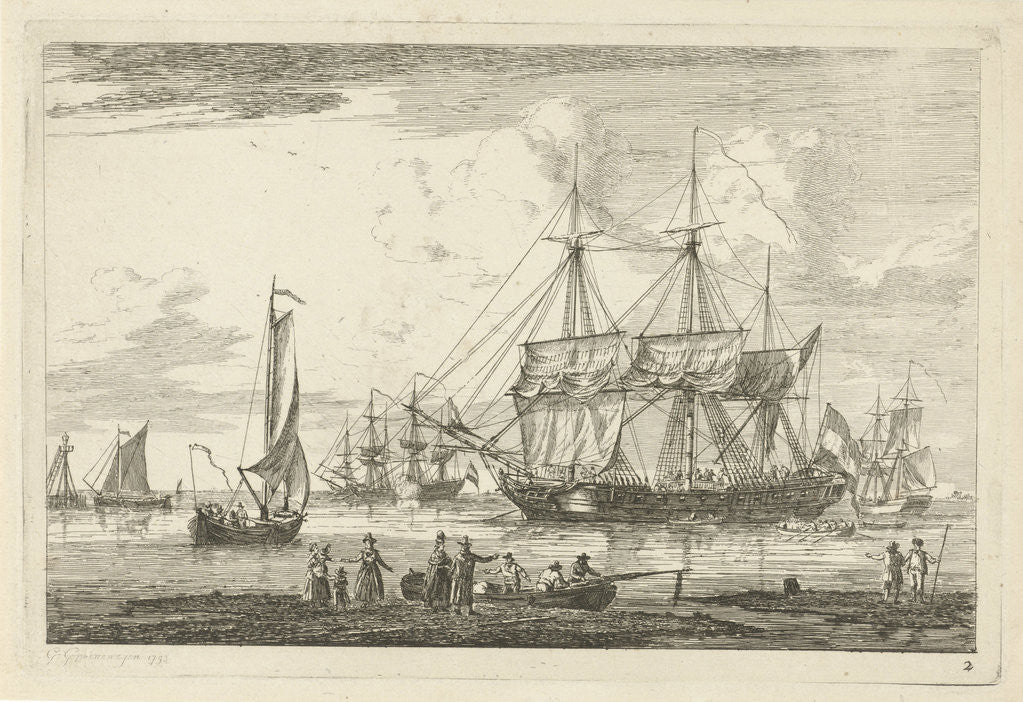 Detail of Two three masters and other ships by Gerrit Groenewegen