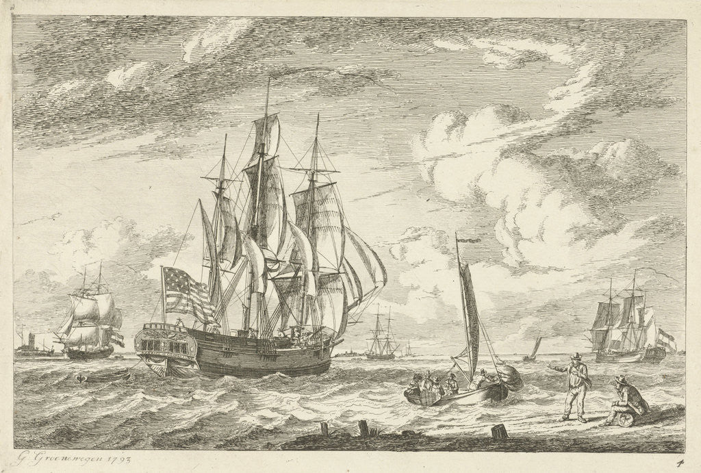 Detail of US and other three-masted ships by Gerrit Groenewegen