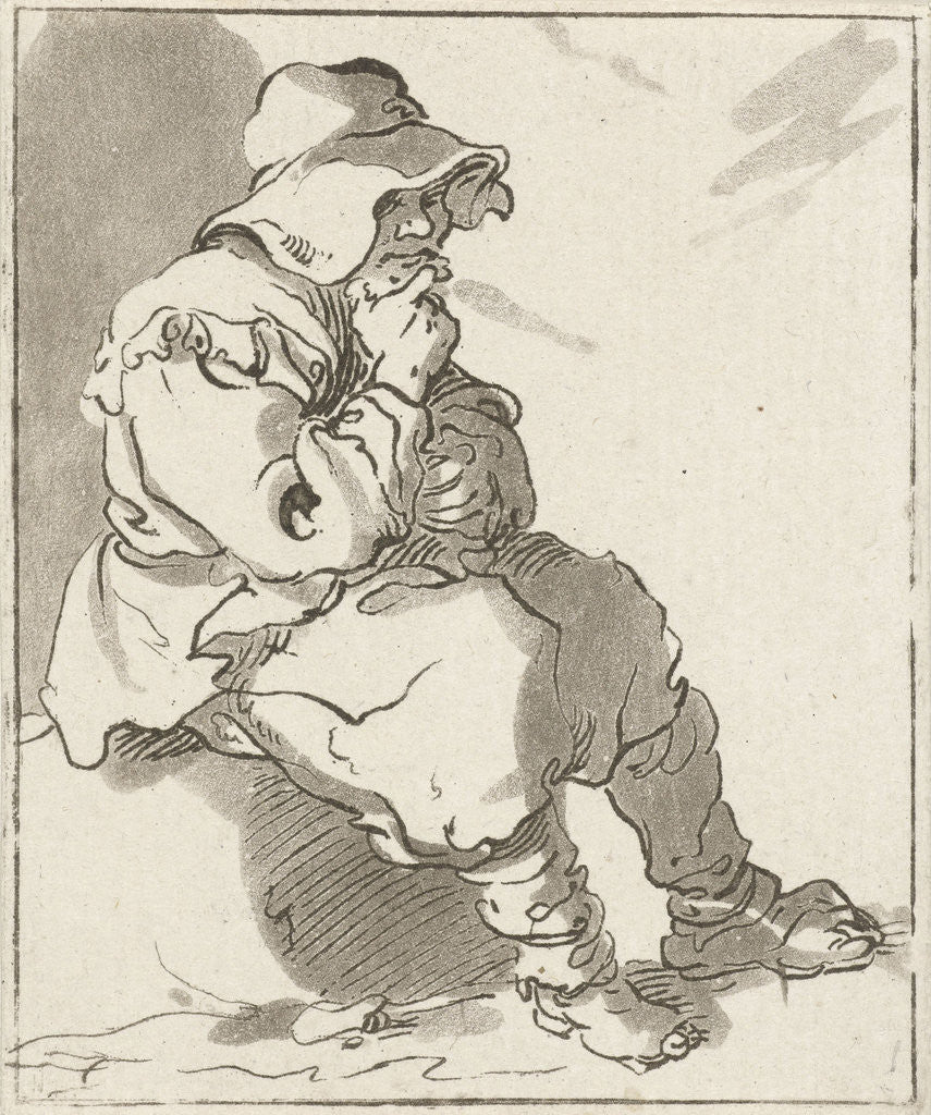 Detail of Man sitting on stone by Hermanus Fock