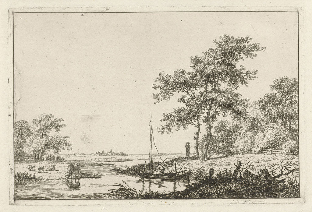 Detail of Landscape with boat by Hermanus Fock