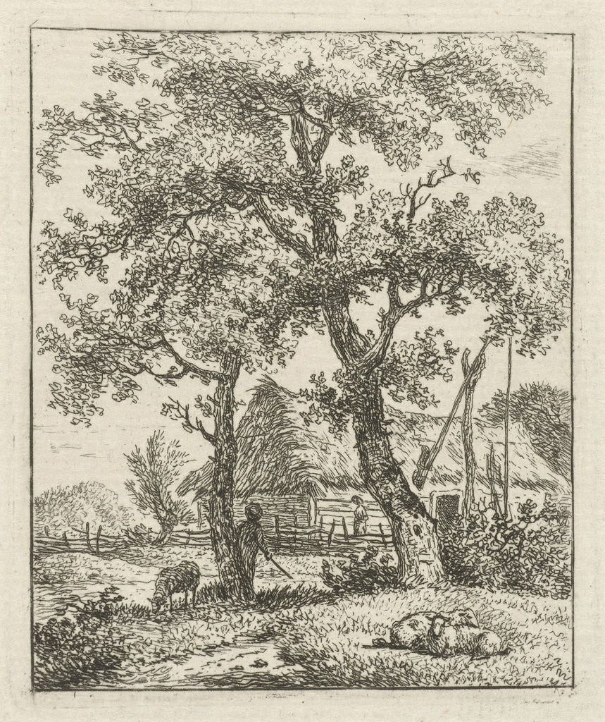 Detail of Farm and shepherd by Hermanus Fock
