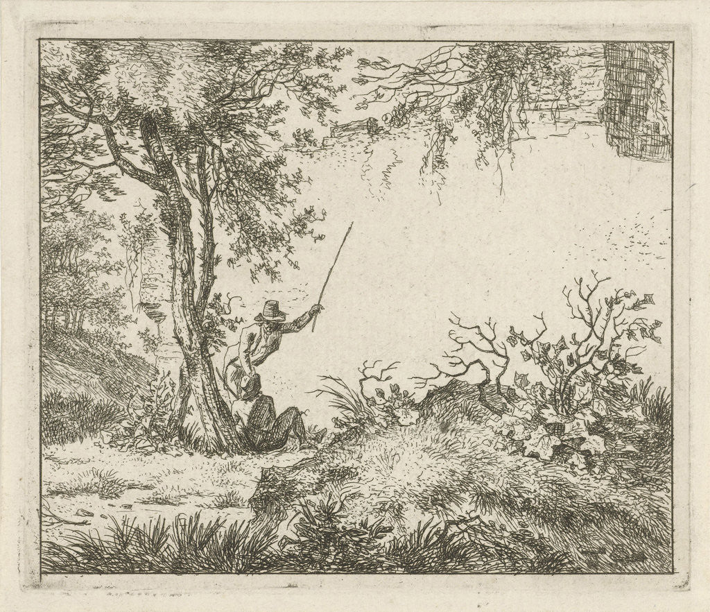 Detail of Two men at a wall by Hermanus Fock