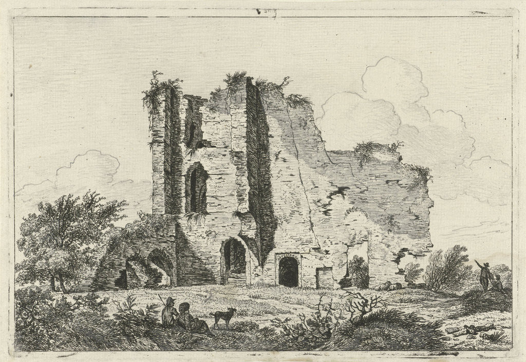 Detail of Shepherds with dog in ruin by Hermanus Fock