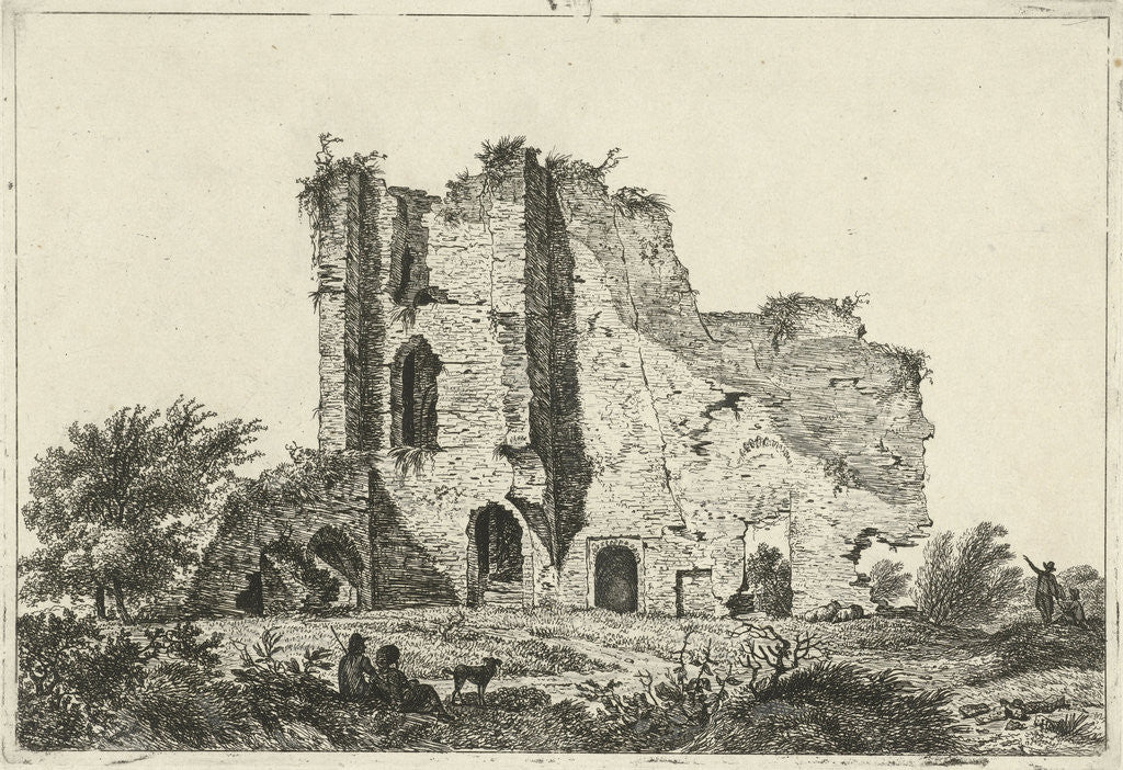 Detail of Shepherds with dog in ruin by Hermanus Fock