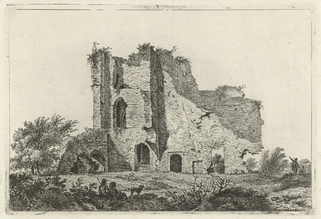 Detail of Shepherds with dog in ruin by Hermanus Fock