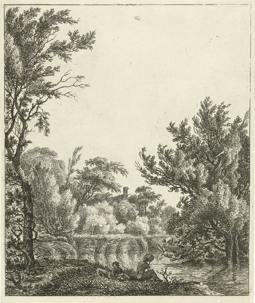 Detail of Landscape with woman at waterfront by Hermanus Fock