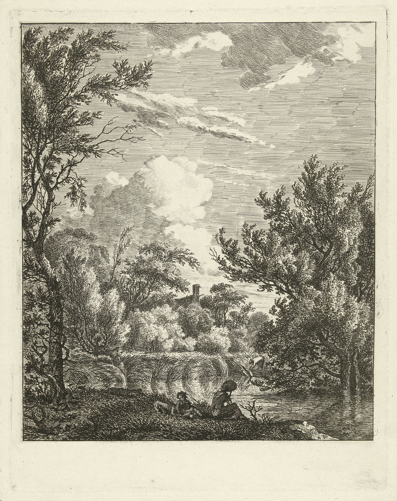 Detail of Landscape with woman at waterfront by Hermanus Fock