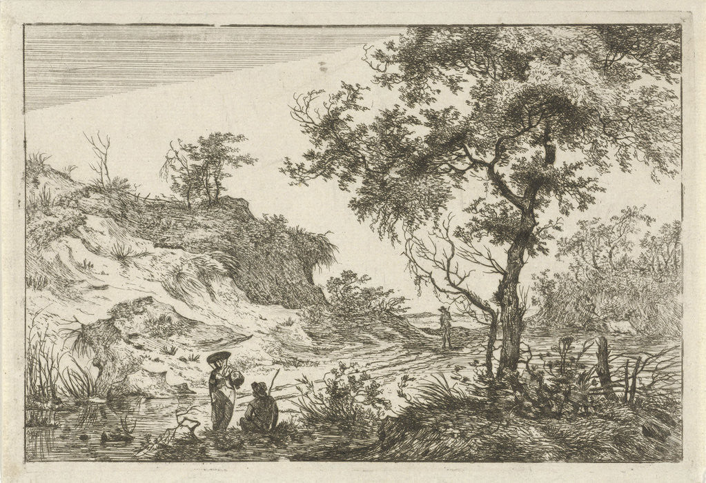 Detail of Dune landscape with a large tree by Hermanus Fock
