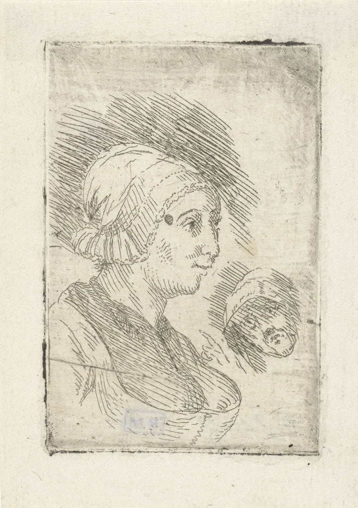 Detail of Study sheet with two female heads by Louis Bernard Coclers