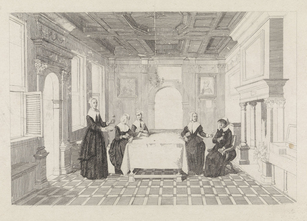 Detail of Women with flowers in a departure by David van der Kellen III