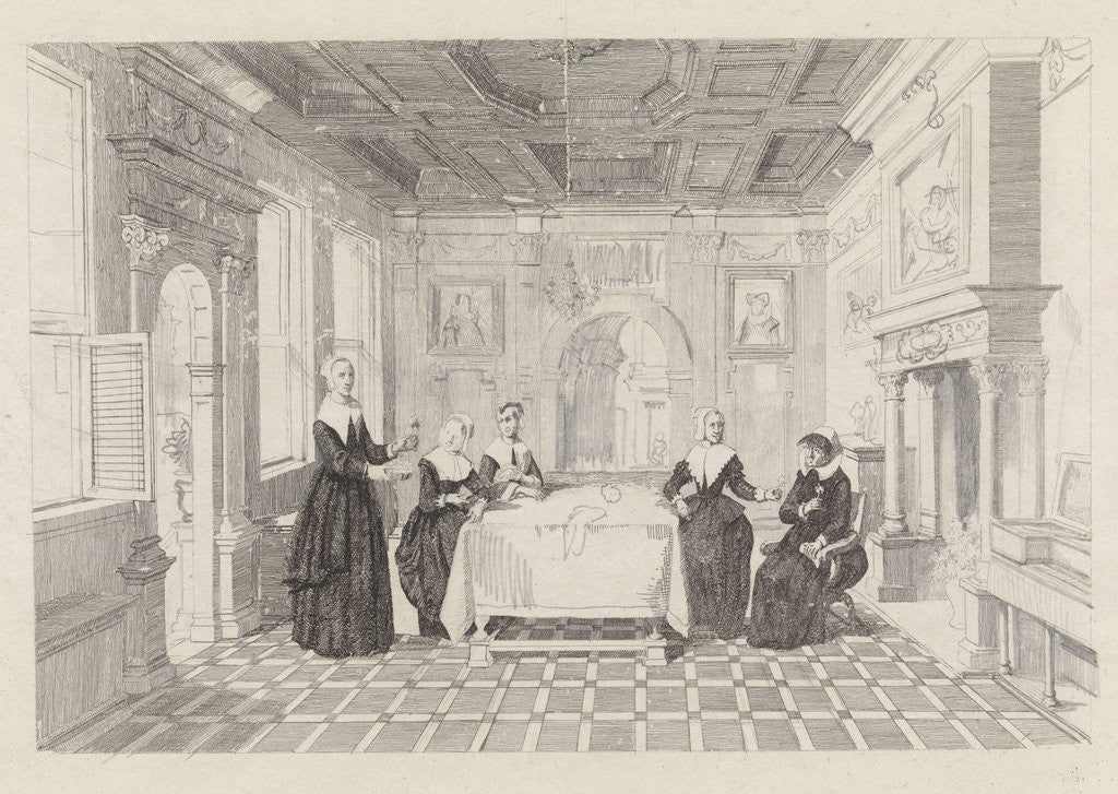 Detail of Women with flowers in a departure by David van der Kellen III