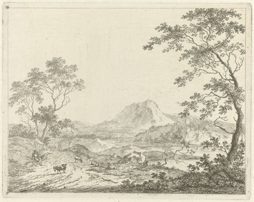 Detail of Mountainous landscape with resting shepherd by Johannes Janson