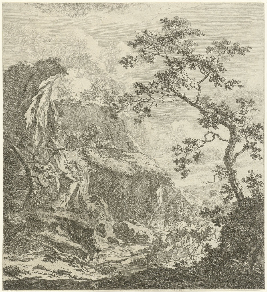 Detail of Mountainous landscape with cattle by Johannes Janson