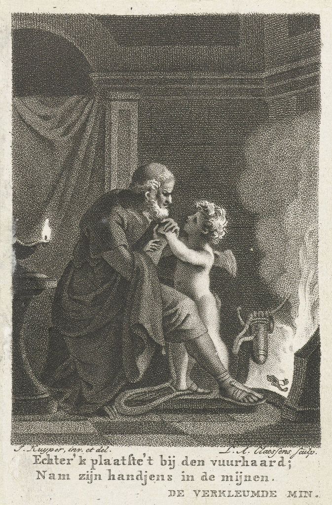 Detail of Amor warms the hands of an old man by Lambertus Antonius Claessens