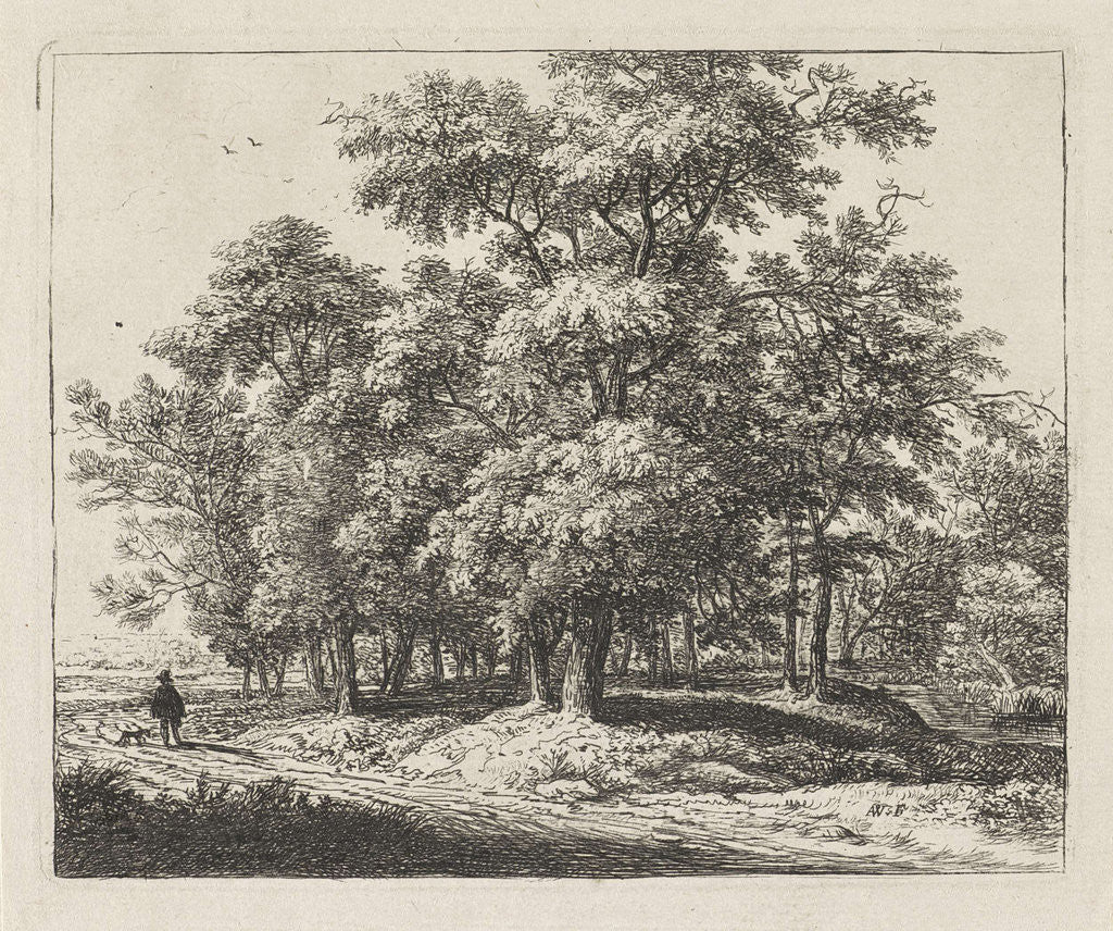 Detail of Man with dog in a forest, Anthonie Waterloo, Basan et Poignant by Pierre François Basan