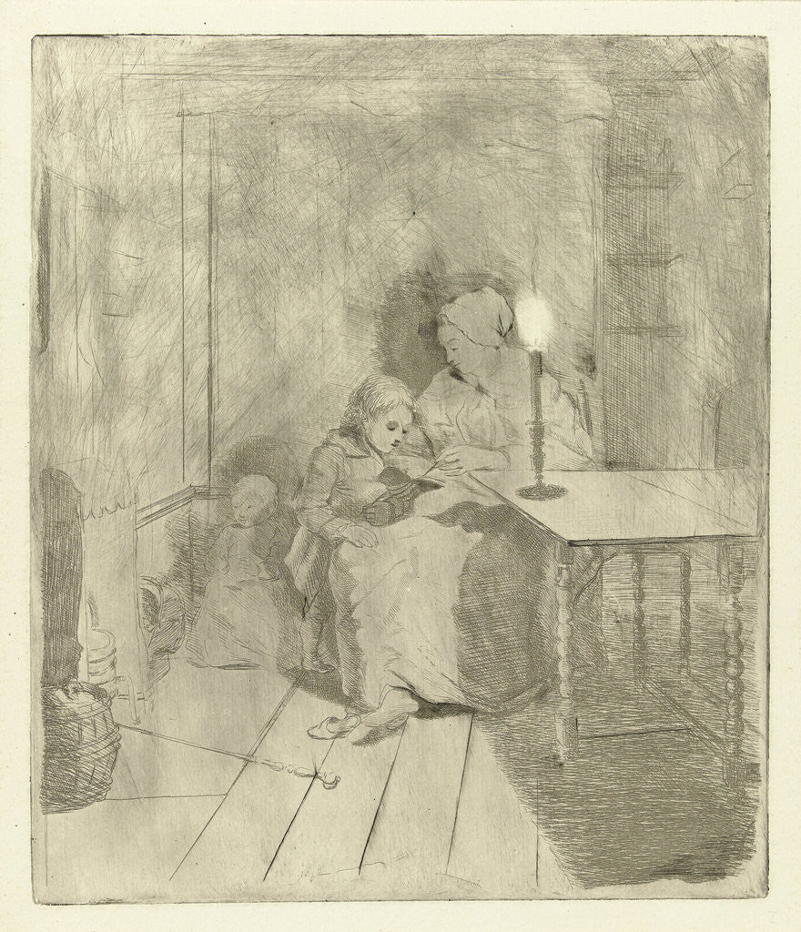 Detail of Mother teaching her son by Louis Bernard Coclers