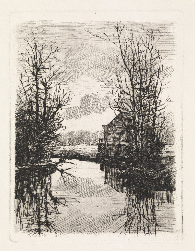 Detail of House and trees along the water by Elias Stark