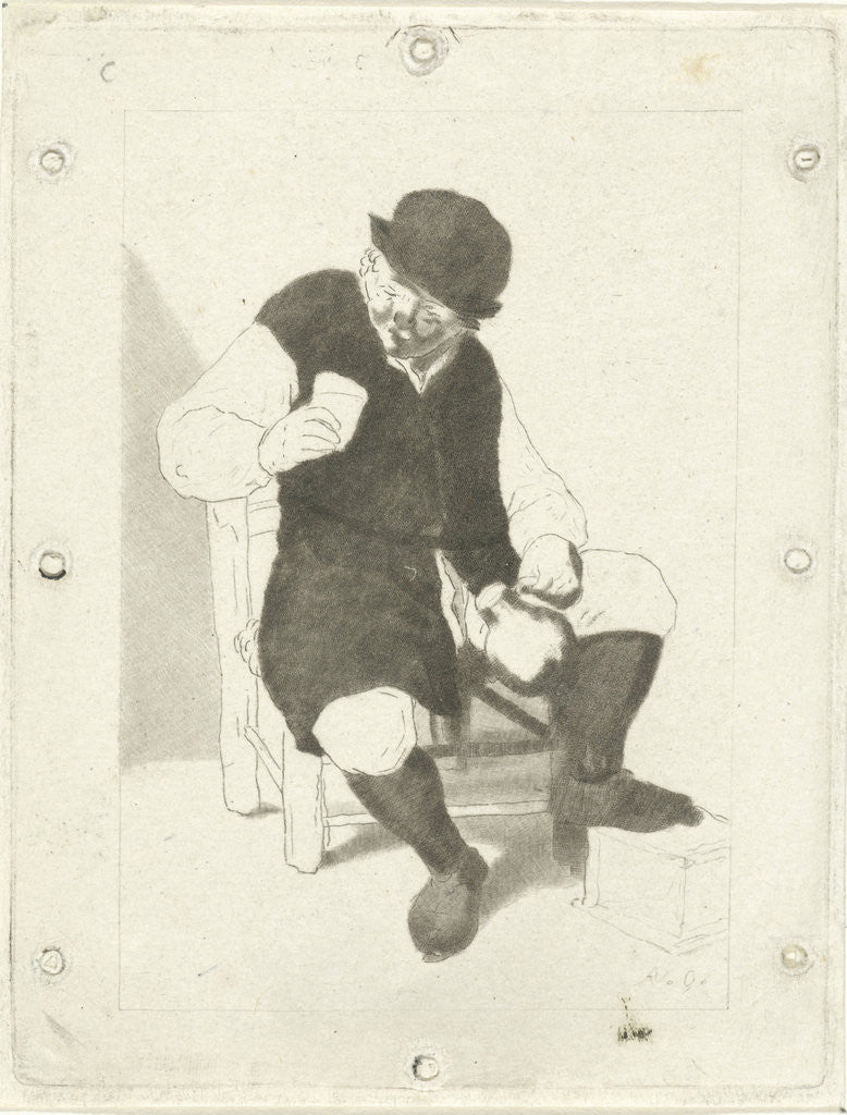 Detail of Seated farmer with pitcher by Cornelis Ploos van Amstel