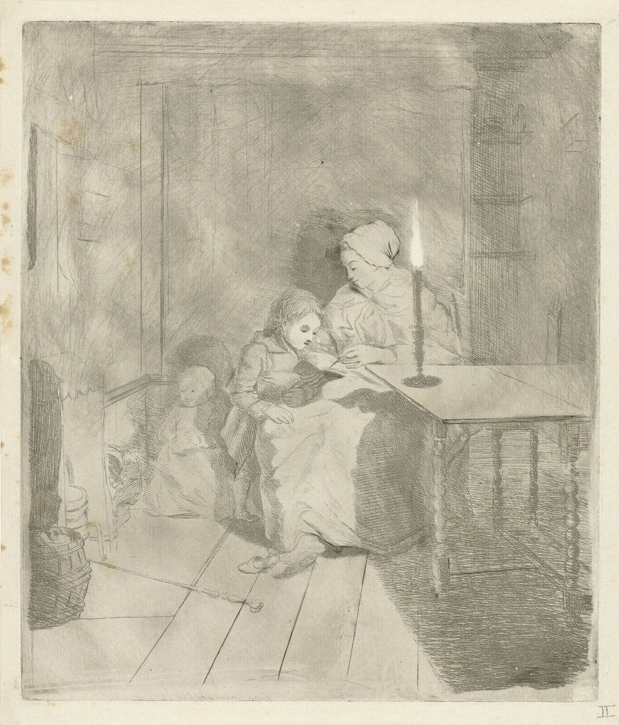 Detail of Mother teaching her son by Louis Bernard Coclers