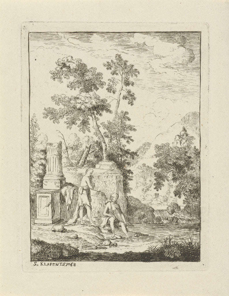 Detail of Bathing girls by Simon Klapmuts