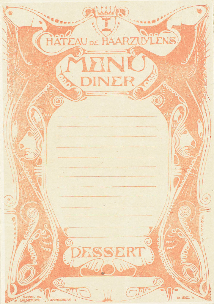 Detail of Six copies printed in different colors, signed for dinner at the castle Haarzuijlens by Karel Petrus Cornelis de Bazel