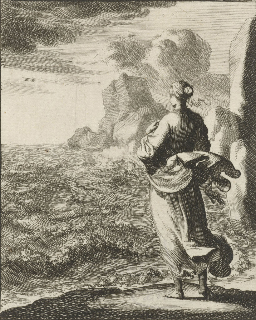 Detail of Woman watching from the shore out to sea by Pieter Arentsz II