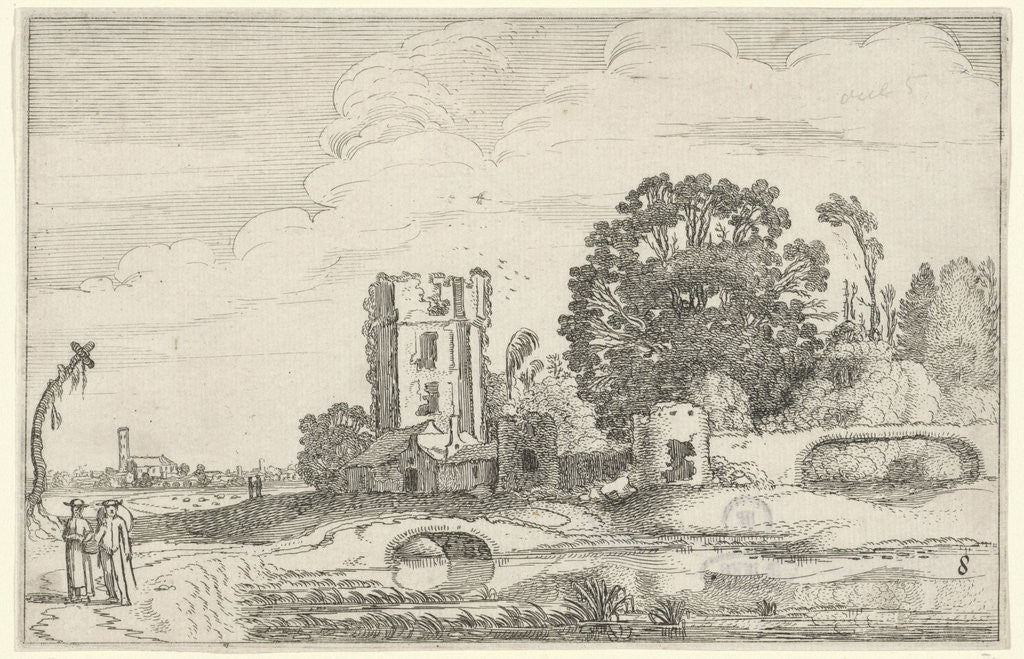 Detail of Landscape with the tower of the Huis ter Kleef in Haarlem by Jan van de Velde II