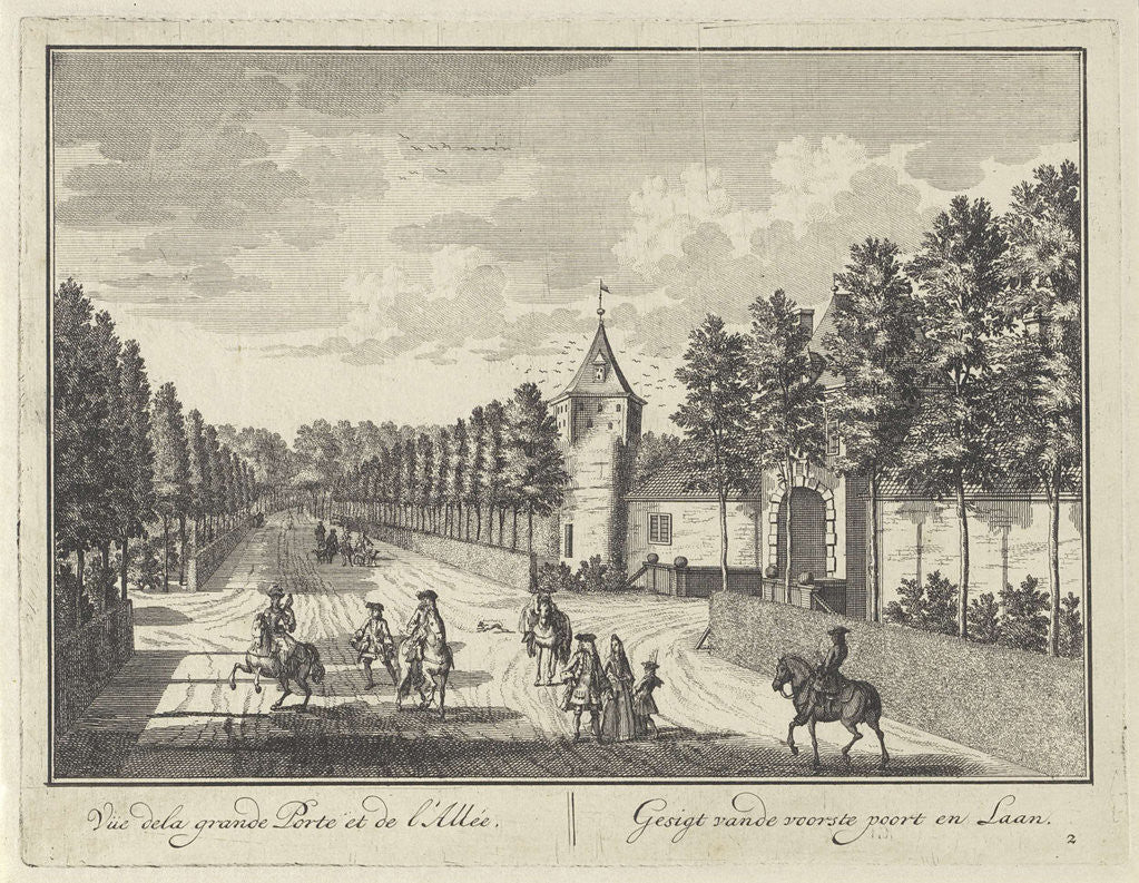 Detail of View of the great avenue and gatehouse of castle Zuilenstein in Leersum by Daniël Stopendaal