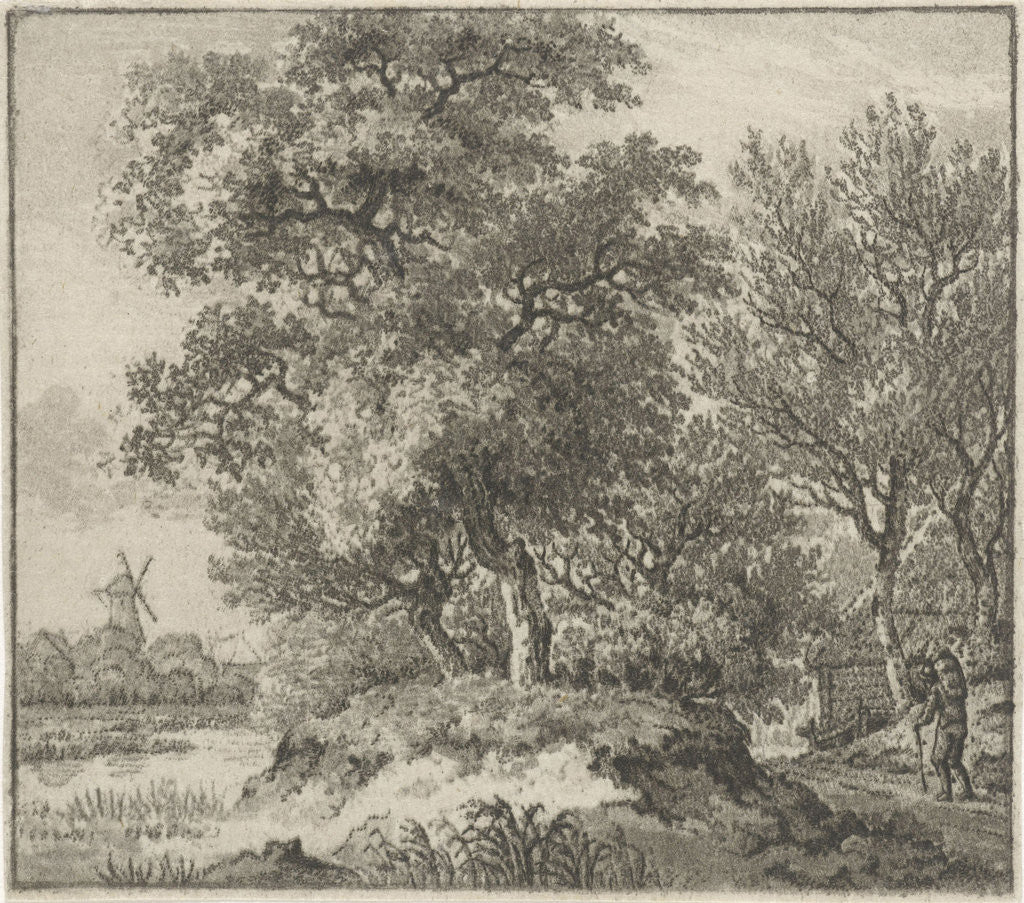 Detail of Wooded Landscape with walker by Jan Evert Grave