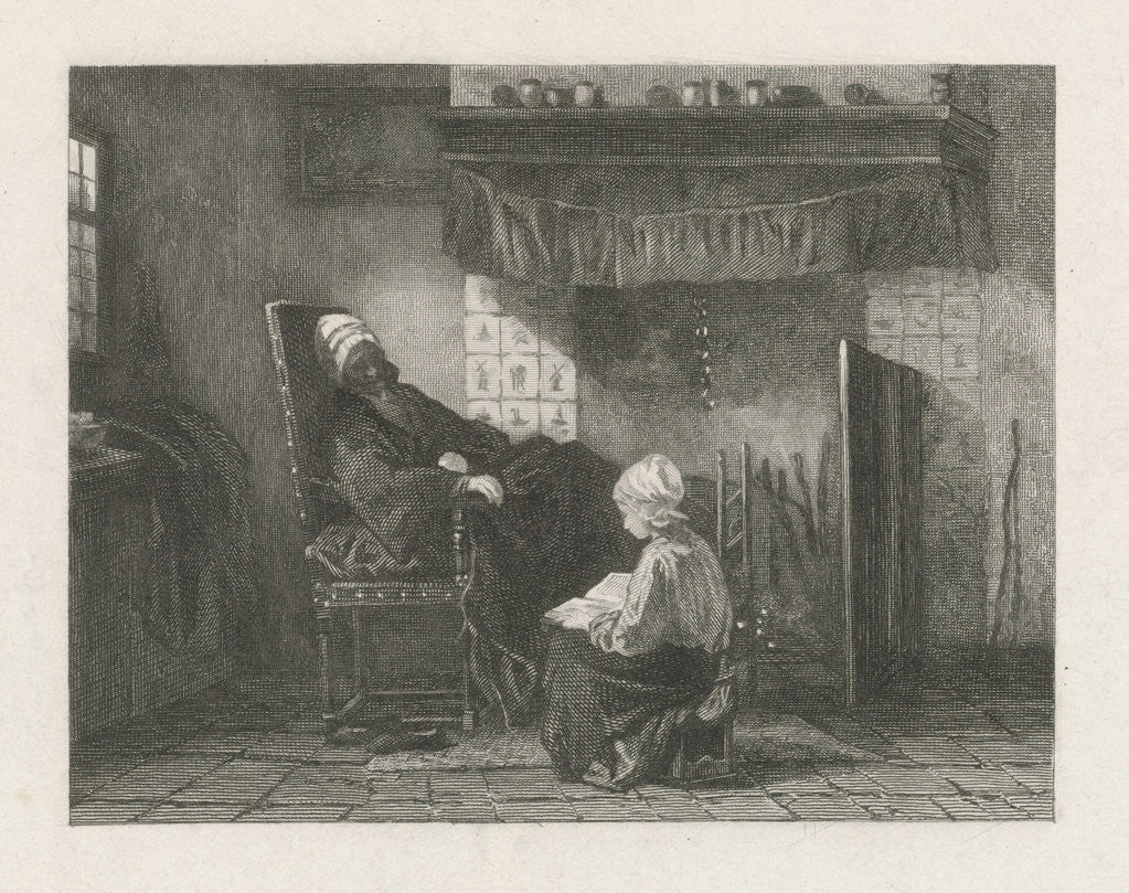 Detail of Old woman in front of a fire by Joseph Israels