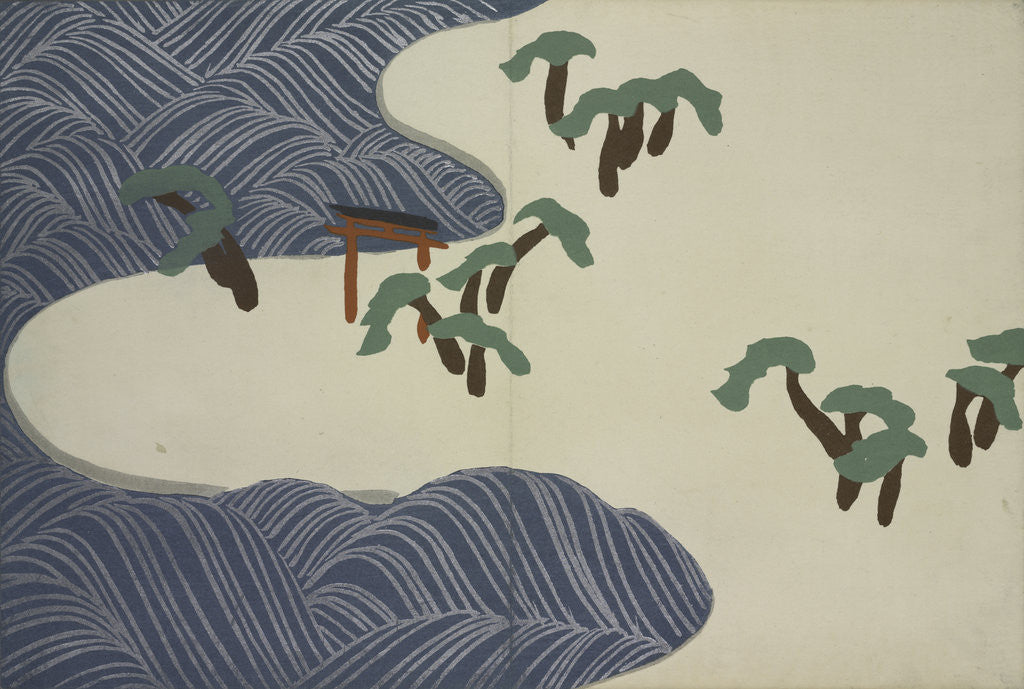 Detail of Torii and Sea Wave by Sekka Kamisaka