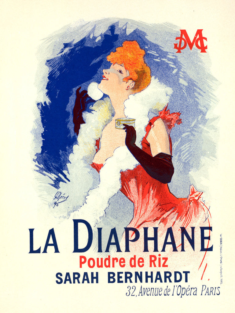Detail of Poster for la Poudre de Riz la Diaphane. face-powder; sarah Bernhardt by Jules Chéret