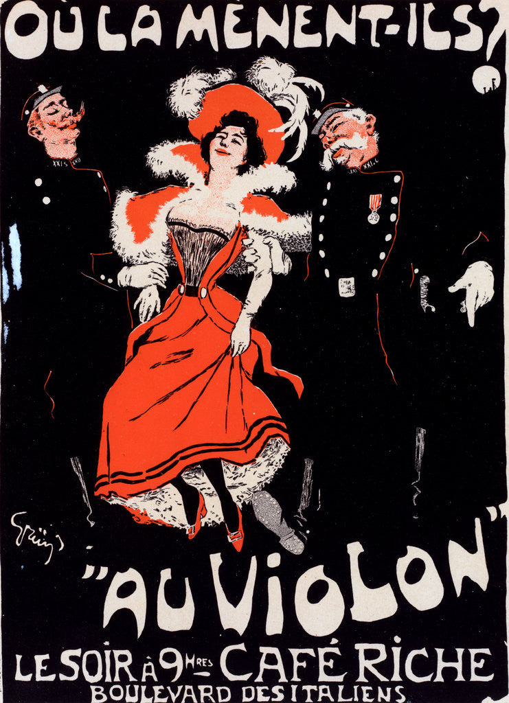 Detail of Poster for le Café Riche, Où la mènent-ils? Au Violon by Jules-Alexandre Grün