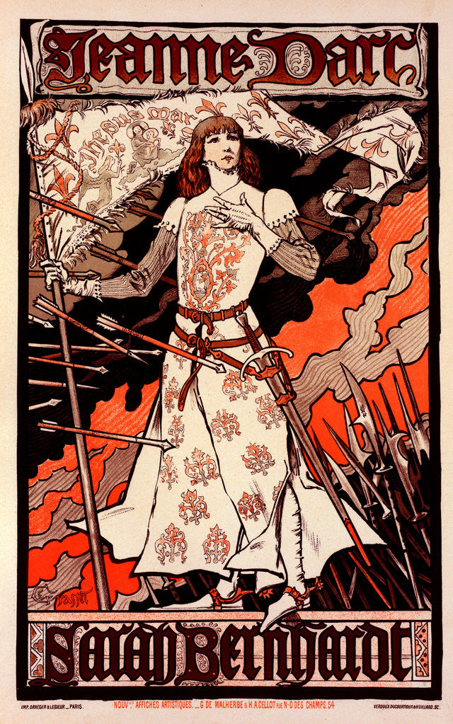 Detail of Poster for le Théâtre de la Renaissance. Joan of Arc, with Sarah Bernhardt by Eugène Grasset