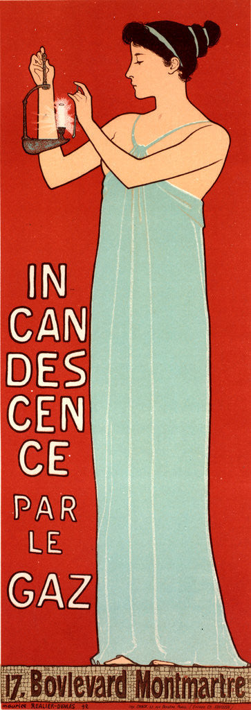 Detail of Poster for la Société française d' Incandescence par le Gaz,Système Auer. French Society for Incandescent Gas by Maurice Joseph Réalier-Dumas