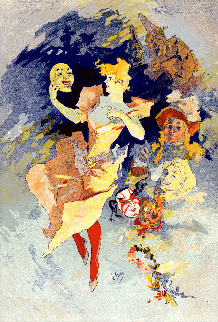 Detail of Poster La Comédie. crazy happiness by Jules Chéret